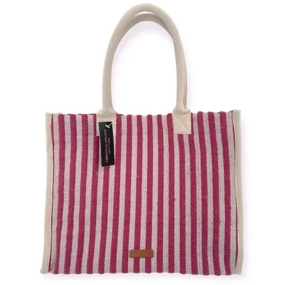 CHRISTIAN SIRIANO CANVAS TERRY CLOTH STRIPE BEACH TOTE BAG - Picture 1 of 3